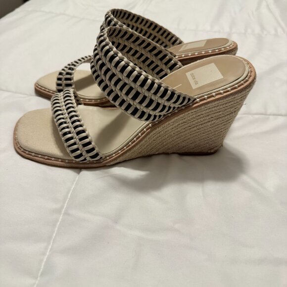 Dolce Vita Wedges Black/Nude Woven Leather Straps Sz 10 - Picture 13 of 14